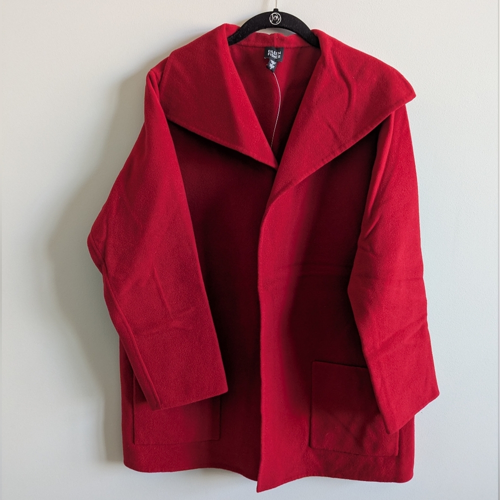 Eileen Fisher Vibrant Red Open Front Jacket, Size S